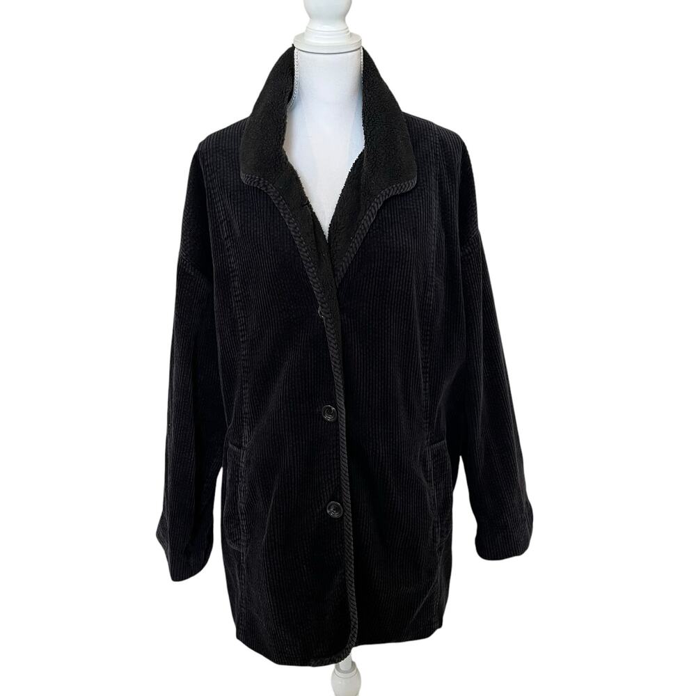 J. Jill Heritage Tumbled Cord Jacket Women's Size XL Black Washed 100% Cotton
